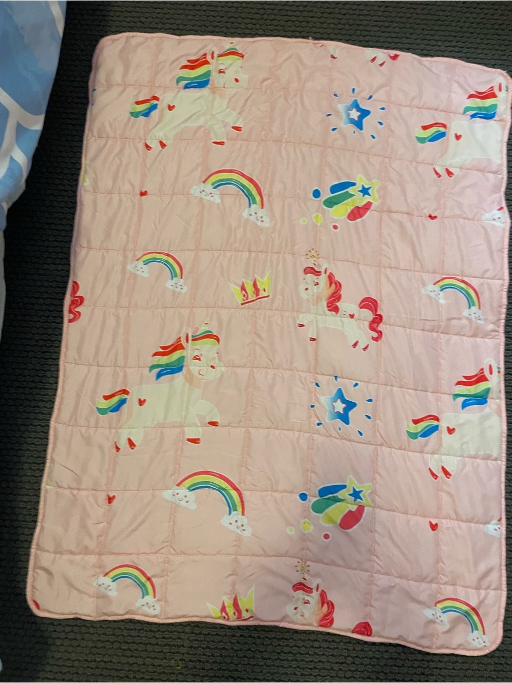 Weighted Pink Unicorn & Rainbow Quilted Baby Blanket